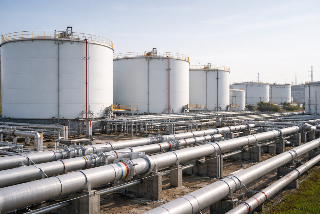 Tanques de almacenamiento de combustible e infraestructura industrial en operación, base física de las operaciones energéticas sobre las que se estructura un PEIP.
